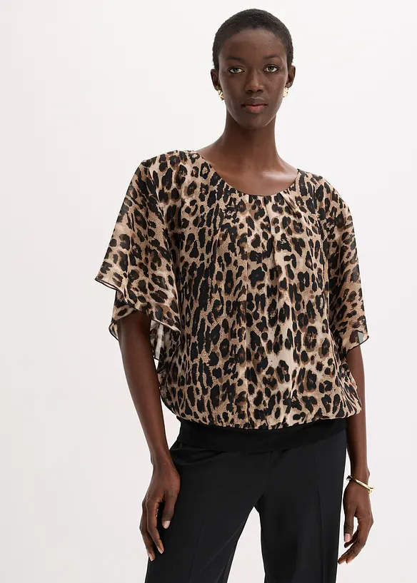 Chiffon Tunikabluse in beige von vorne (im Anschnitt) - bonprix Chiffon Tunikabluse in beige von vorne (im Anschnitt) - bonprix