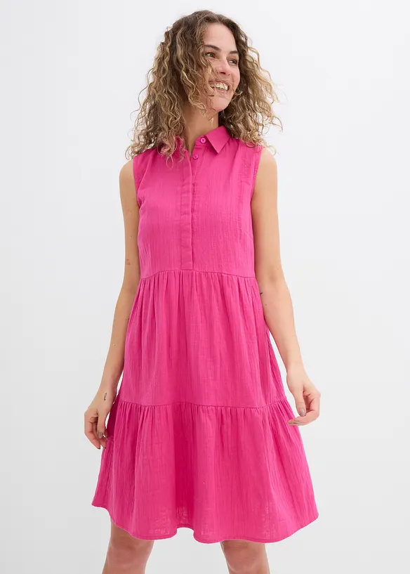 Musselin-Kleid aus reiner Baumwolle in pink von vorne (Totalaufnahme) - bonprix Musselin-Kleid aus reiner Baumwolle in pink von vorne (Totalaufnahme) - bonprix