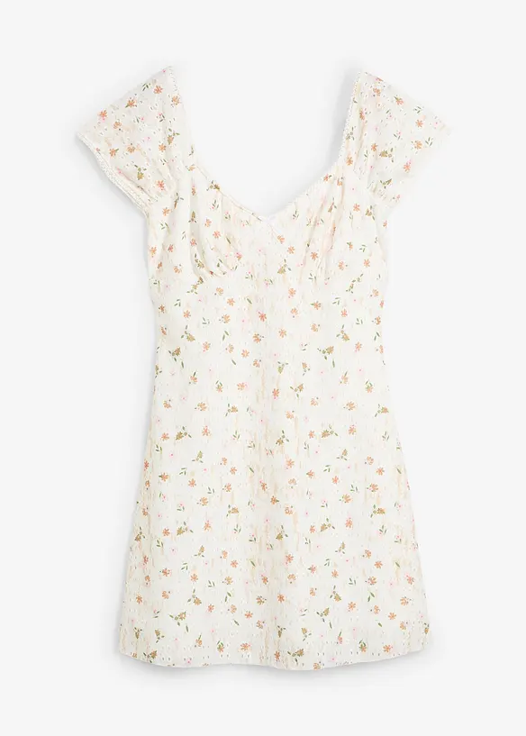 Spitzenkleid mit Blumenprint in weiß von vorne - bonprix Spitzenkleid mit Blumenprint in weiß von vorne - bonprix