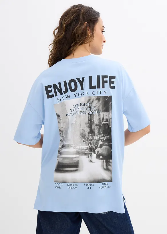 Oversize-Shirt aus reiner Bio-Baumwolle in blau von vorne (im Anschnitt) - bonprix