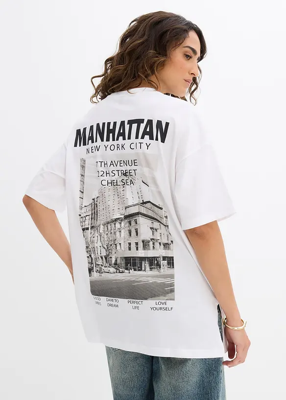 Oversize-Shirt aus reiner Bio-Baumwolle in weiß von vorne (im Anschnitt) - bonprix