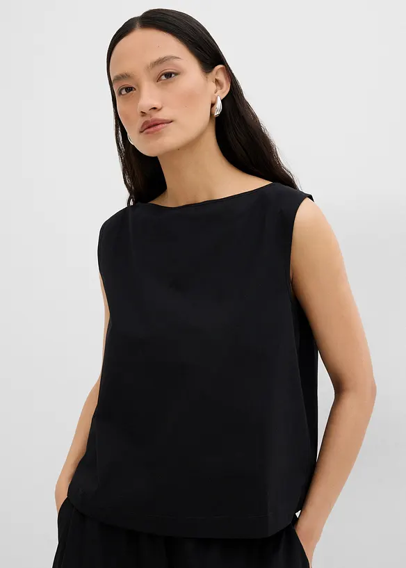 Blusentop aus reiner Baumwolle in schwarz von vorne (im Anschnitt) - bonprix Blusentop aus reiner Baumwolle in schwarz von vorne (im Anschnitt) - bonprix
