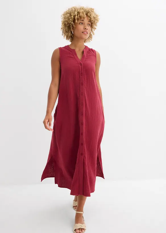 Musselin-Blusenkleid aus reiner Baumwolle in rot von vorne (Totalaufnahme) - bonprix