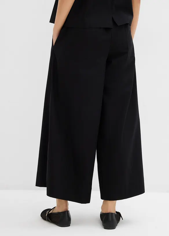 Weite Culotte aus reiner Baumwolle in schwarz von hinten - bonprix
