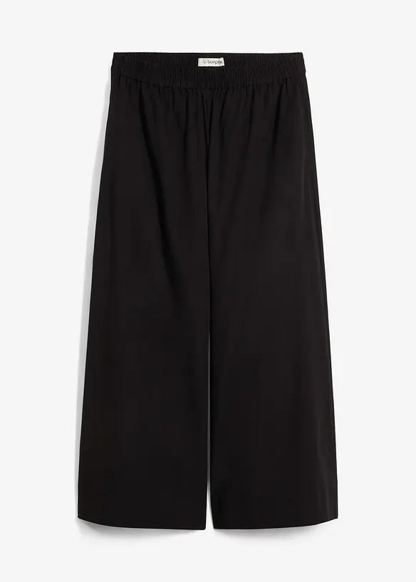 Weite Culotte aus reiner Baumwolle in schwarz von vorne - bonprix