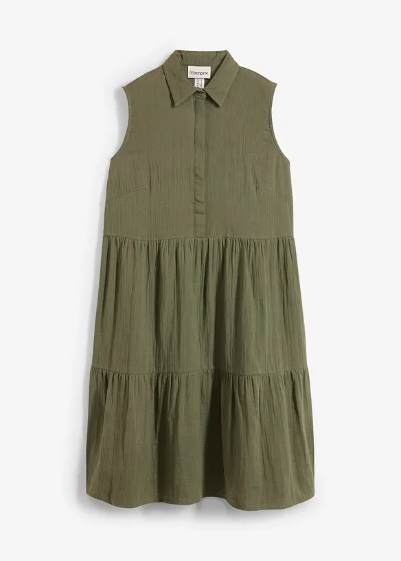 Musselin-Kleid aus reiner Baumwolle in grün von vorne - bonprix Musselin-Kleid aus reiner Baumwolle in grün von vorne - bonprix