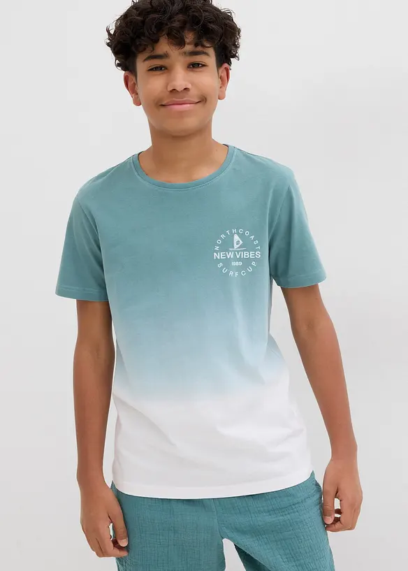 T-Shirt aus reiner Baumwolle in blau von vorne (im Anschnitt) - bonprix