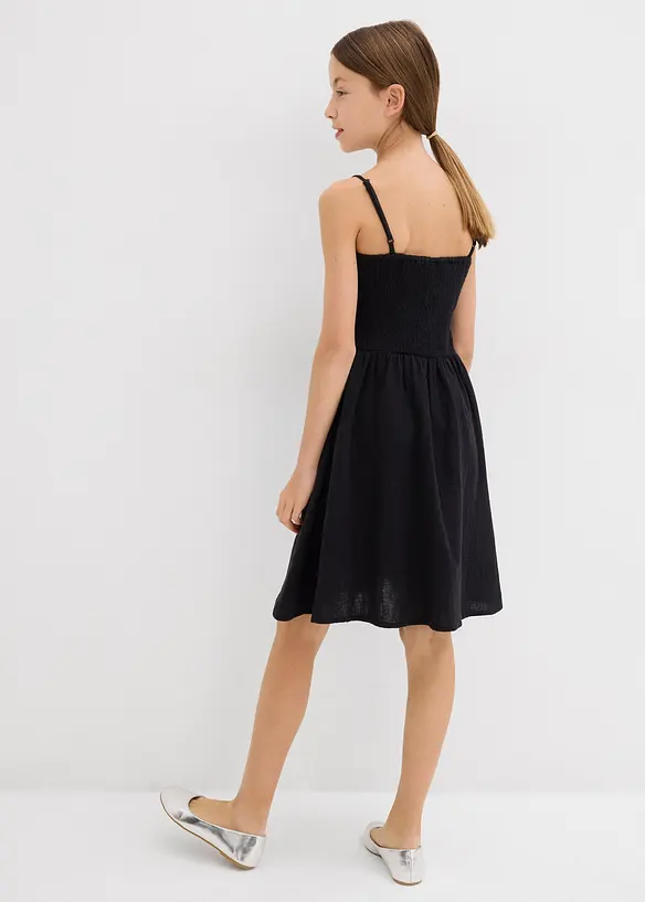 Trägerkleid aus luftigem Musselin in schwarz von hinten (Totalaufnahme) - bonprix