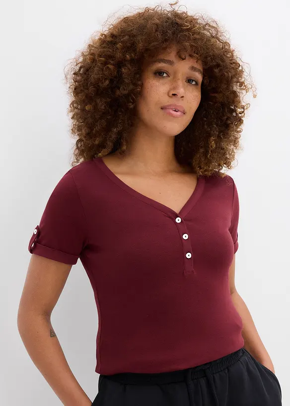 Henleyshirt aus reiner Bio-Baumwolle in rot von vorne (im Anschnitt) - bonprix Henleyshirt aus reiner Bio-Baumwolle in rot von vorne (im Anschnitt) - bonprix
