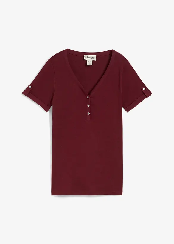 Henleyshirt aus reiner Bio-Baumwolle in rot von vorne - bonprix Henleyshirt aus reiner Bio-Baumwolle in rot von vorne - bonprix