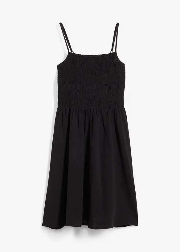 Trägerkleid aus luftigem Musselin in schwarz von vorne - bonprix