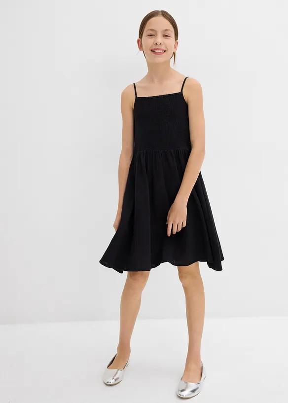 Trägerkleid aus luftigem Musselin in schwarz von vorne (Totalaufnahme) - bonprix