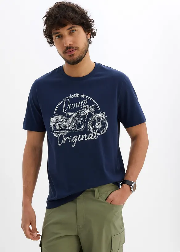 T-Shirt aus reiner Baumwolle in blau von vorne (im Anschnitt) - bonprix