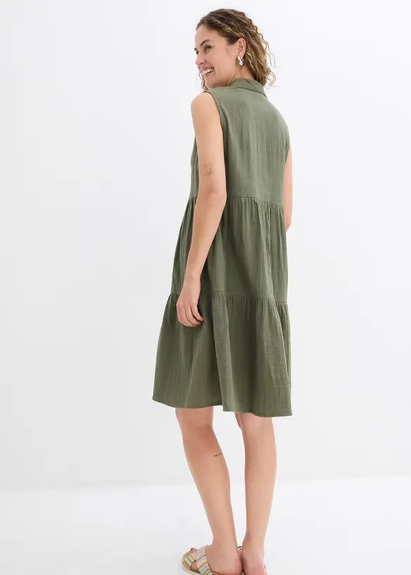 Musselin-Kleid aus reiner Baumwolle in grün von hinten (Totalaufnahme) - bonprix Musselin-Kleid aus reiner Baumwolle in grün von hinten (Totalaufnahme) - bonprix