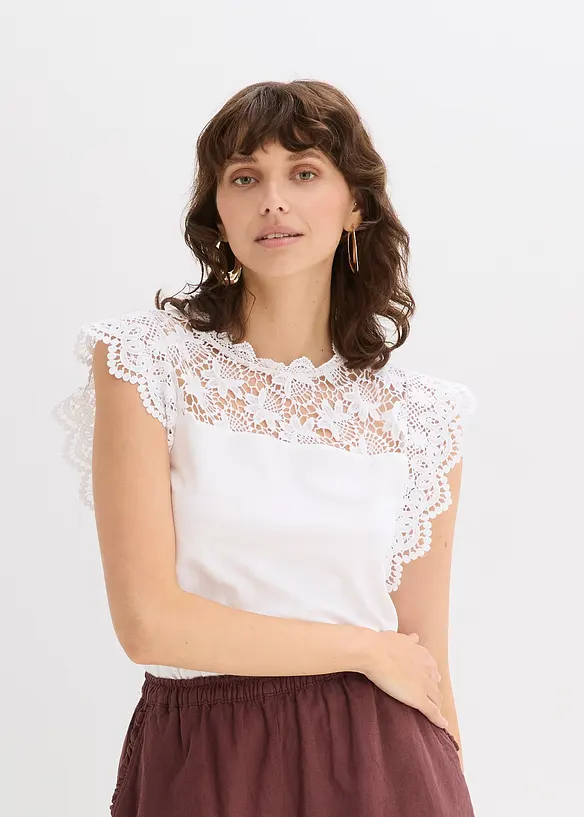 Shirt aus elastischem Baumwoll-Mix in weiß von vorne (im Anschnitt) - bonprix Shirt aus elastischem Baumwoll-Mix in weiß von vorne (im Anschnitt) - bonprix
