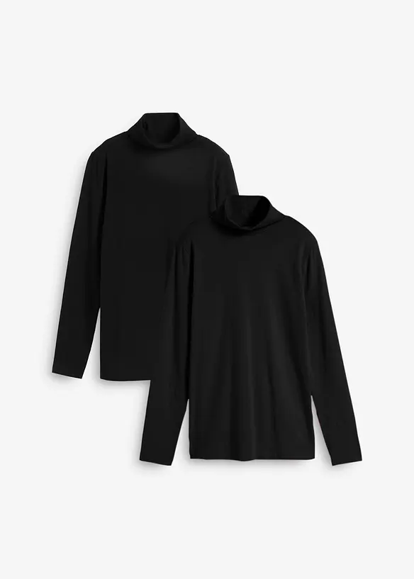 Langarmshirt  (2er Pack) in schwarz von vorne - bonprix