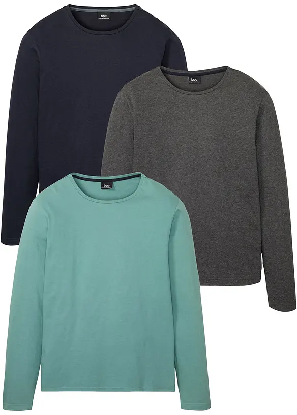 Langarmshirt in Regular Fit (3er Pack) in grün von vorne - bonprix