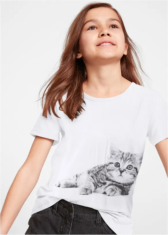 T-Shirt aus reiner Bio-Baumwolle in weiß von vorne (im Anschnitt) - bonprix