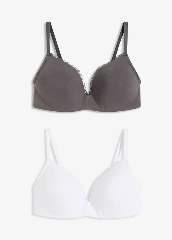 Schalen-BH ohne Bügel mit Baumwolle (2er Pack) in grau von vorne - bonprix