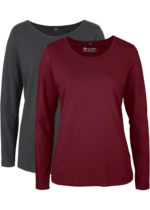 Langarmshirt (2er Pack) in grau von vorne - bonprix