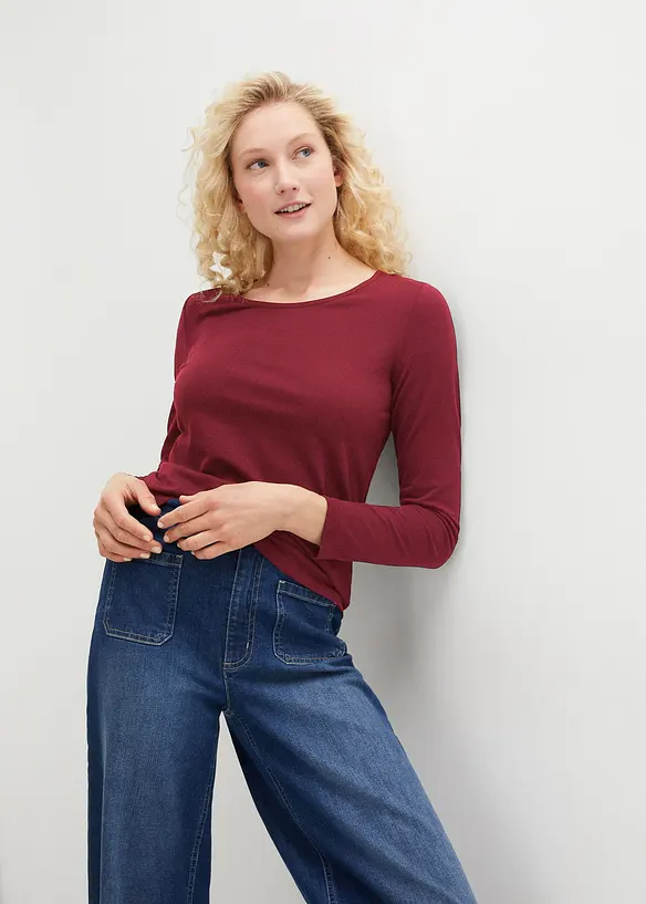 Langarmshirt (2er Pack) in grau von vorne (im Anschnitt) - bonprix