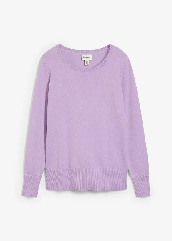 Basic Pullover mit recycelter Baumwolle in lila von vorne - bonprix Basic Pullover mit recycelter Baumwolle in lila von vorne - bonprix