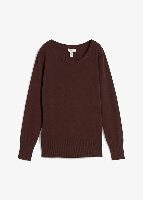 Basic Pullover mit recycelter Baumwolle in braun von vorne - bonprix Basic Pullover mit recycelter Baumwolle in braun von vorne - bonprix