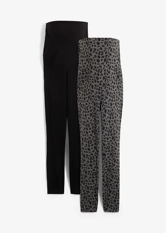 Umstandsleggings aus Bio-Baumwolle (2er Pack) in schwarz von vorne - bonprix