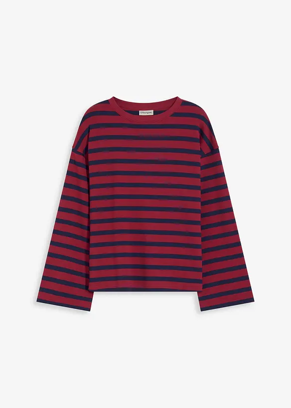 Gestreiftes Shirt aus reiner Bio-Baumwolle in rot von vorne - bonprix