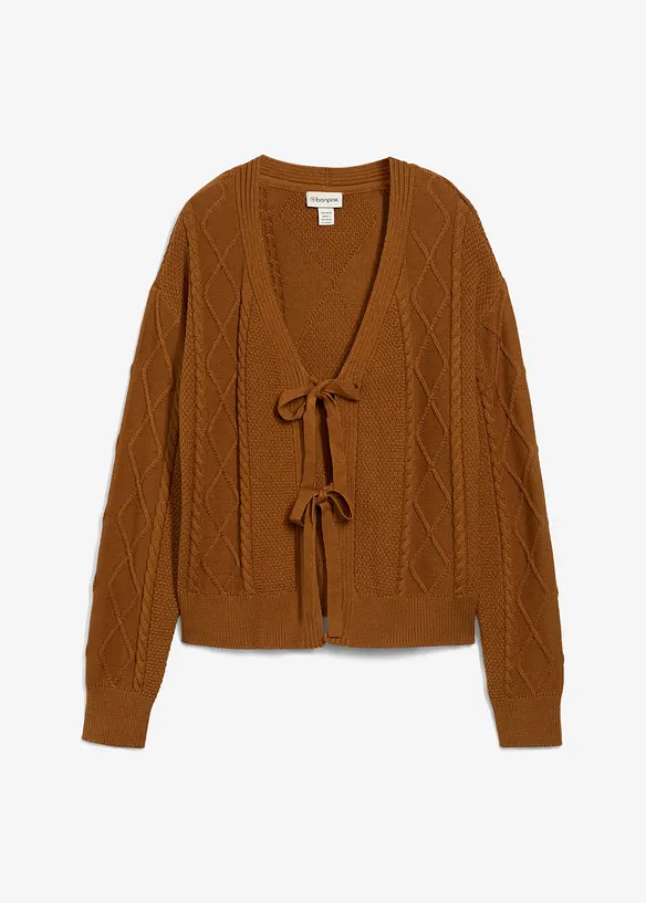 Strickjacke mit Schleifen in braun von vorne - bonprix Strickjacke mit Schleifen in braun von vorne - bonprix