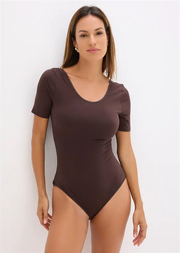 Halbarm-Body mit Baumwolle in braun von vorne (Totalaufnahme) - bonprix
