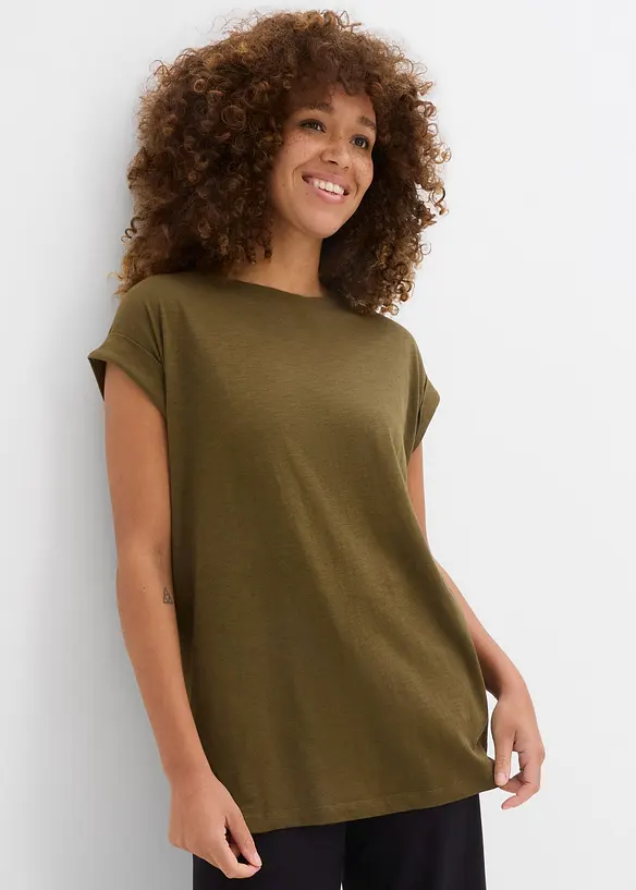 Longshirt aus reiner Bio-Baumwolle (2er Pack) in grün von vorne (im Anschnitt) - bonprix Longshirt aus reiner Bio-Baumwolle (2er Pack) in grün von vorne (im Anschnitt) - bonprix