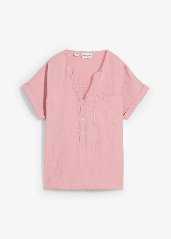 Musselin-Kurzarmbluse aus reiner Baumwolle in rosa von vorne - bonprix Musselin-Kurzarmbluse aus reiner Baumwolle in rosa von vorne - bonprix