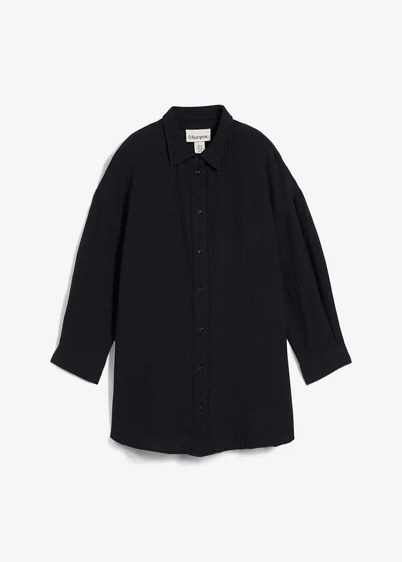 Musselin-Hemdbluse aus reiner Baumwolle in schwarz von vorne - bonprix Musselin-Hemdbluse aus reiner Baumwolle in schwarz von vorne - bonprix