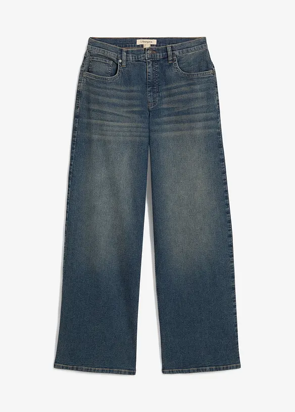 Wide-Leg-Jeans, High Waist in blau von vorne - bonprix