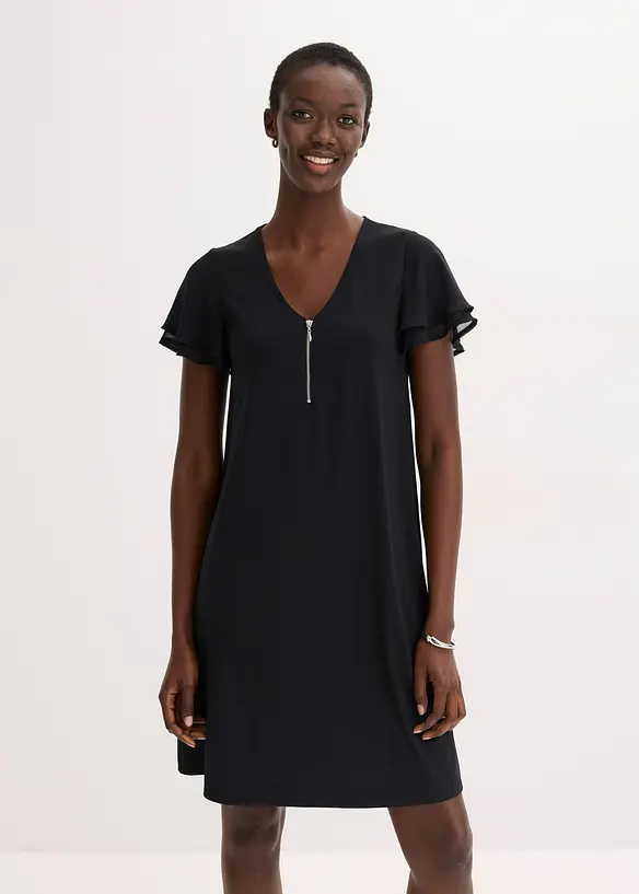 Shirtkleid mit Chiffonärmeln in schwarz von vorne (Totalaufnahme) - bonprix Shirtkleid mit Chiffonärmeln in schwarz von vorne (Totalaufnahme) - bonprix