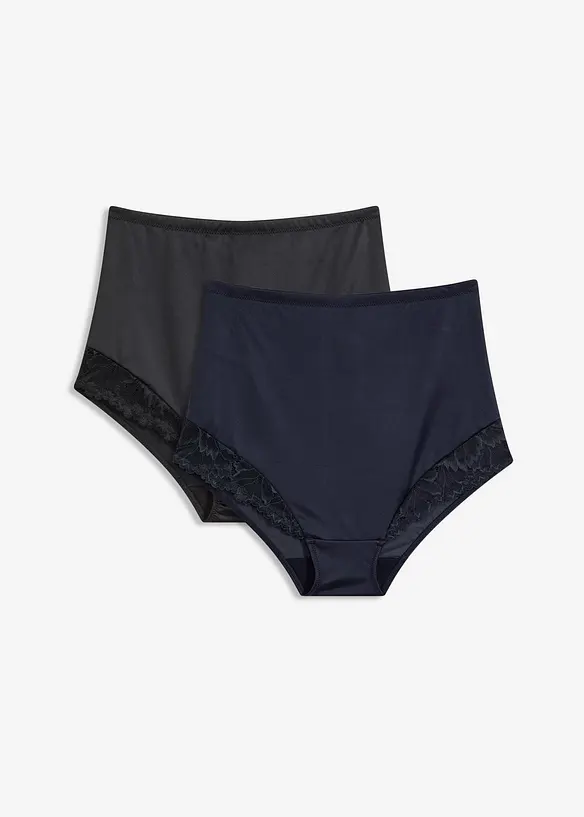 Medium Shape Highwaist Slip mit Glanzeffekt (2er Pack) in schwarz von vorne - bonprix
