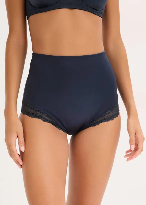 Medium Shape Highwaist Slip mit Glanzeffekt (2er Pack) in schwarz von vorne - bonprix