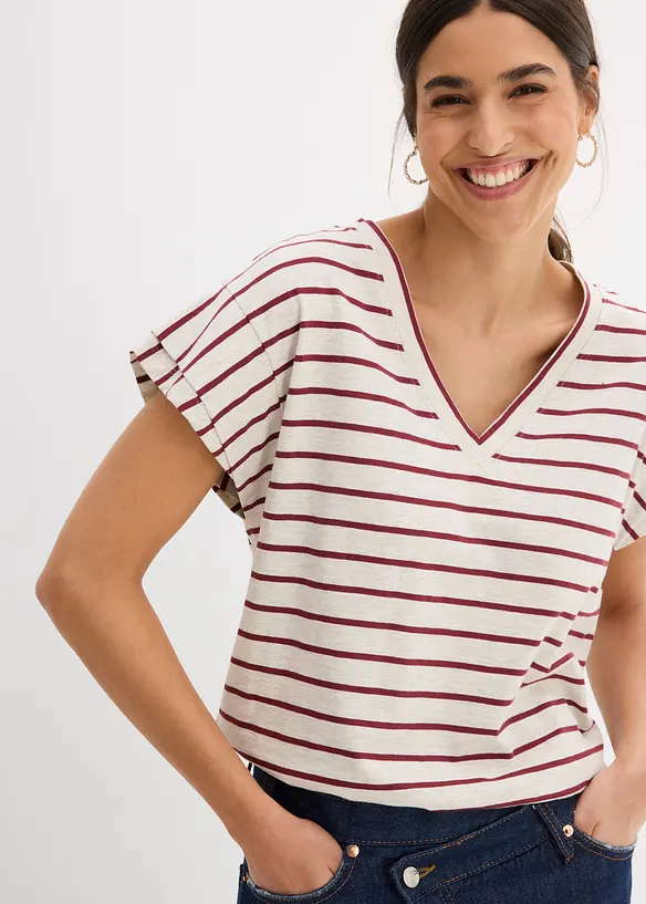 Shirt aus Baumwoll-Mix mit Volantärmeln in beige von vorne (im Anschnitt) - bonprix Shirt aus Baumwoll-Mix mit Volantärmeln in beige von vorne (im Anschnitt) - bonprix