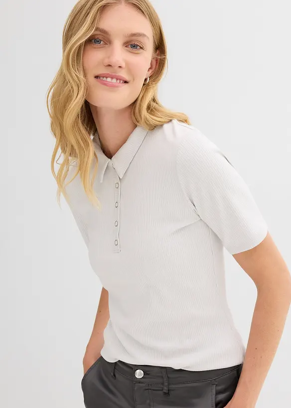 Poloshirt aus Viskose-Mix in grau von vorne (im Anschnitt) - bonprix