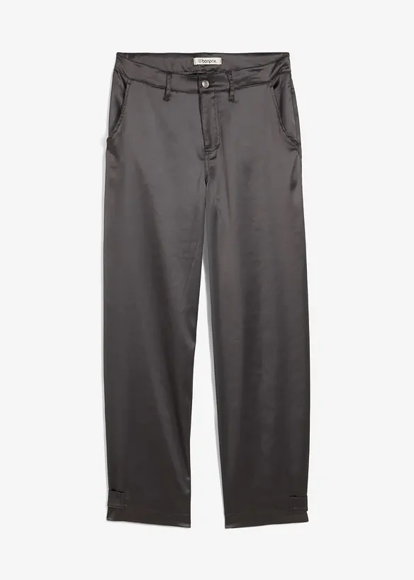 Barrel-Hose aus fließendem Satin in grau von vorne - bonprix Barrel-Hose aus fließendem Satin in grau von vorne - bonprix