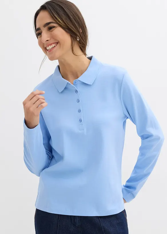 Poloshirt aus schwerer Bio-Baumwolle in blau von vorne (im Anschnitt) - bonprix Poloshirt aus schwerer Bio-Baumwolle in blau von vorne (im Anschnitt) - bonprix
