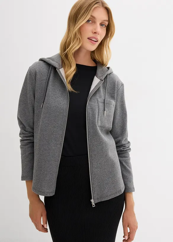 Kapuzen-Sweatjacke aus Baumwoll-Mix in grau von vorne (im Anschnitt) - bonprix Kapuzen-Sweatjacke aus Baumwoll-Mix in grau von vorne (im Anschnitt) - bonprix