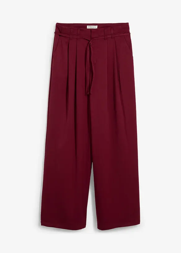 Bundfaltenhose mit Bindeband aus Viskose-Mix in rot von vorne - bonprix Bundfaltenhose mit Bindeband aus Viskose-Mix in rot von vorne - bonprix