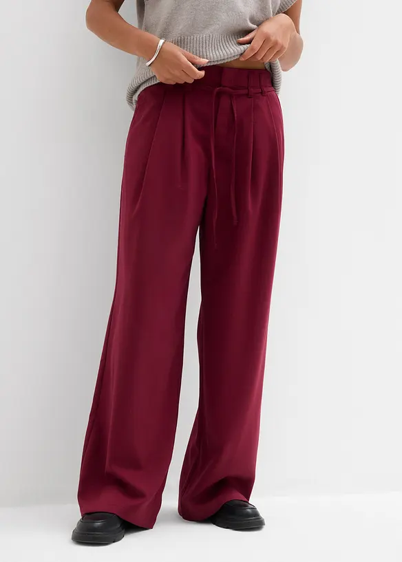 Bundfaltenhose mit Bindeband aus Viskose-Mix in rot von vorne - bonprix Bundfaltenhose mit Bindeband aus Viskose-Mix in rot von vorne - bonprix
