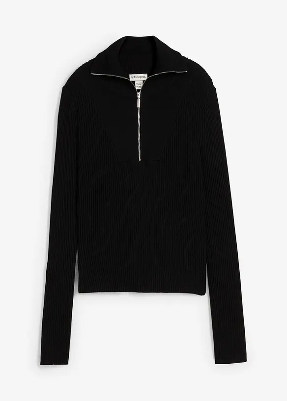 Rippshirt aus softem Viskose-Mix in schwarz von vorne - bonprix Rippshirt aus softem Viskose-Mix in schwarz von vorne - bonprix