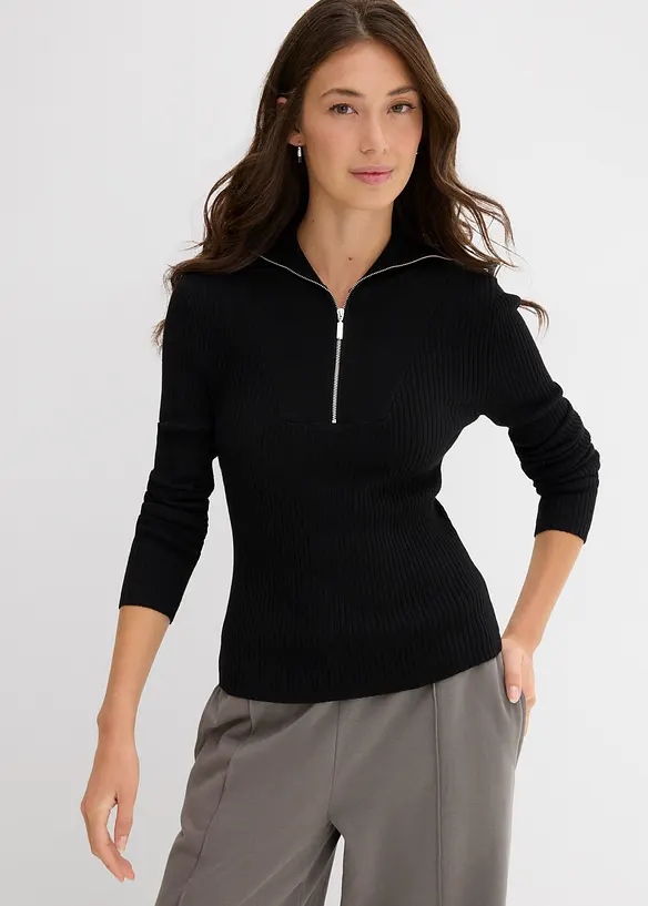 Rippshirt aus softem Viskose-Mix in schwarz von vorne (im Anschnitt) - bonprix Rippshirt aus softem Viskose-Mix in schwarz von vorne (im Anschnitt) - bonprix