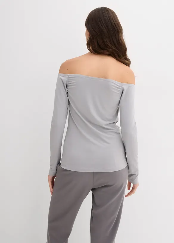 Carmenshirt aus leichtem Jersey in grau von hinten (im Anschnitt) - bonprix