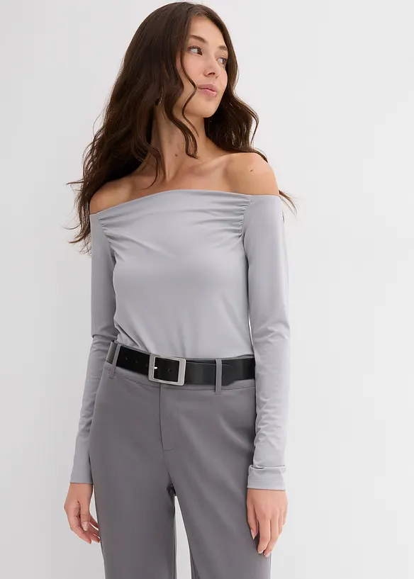 Carmenshirt aus leichtem Jersey in grau von vorne (im Anschnitt) - bonprix