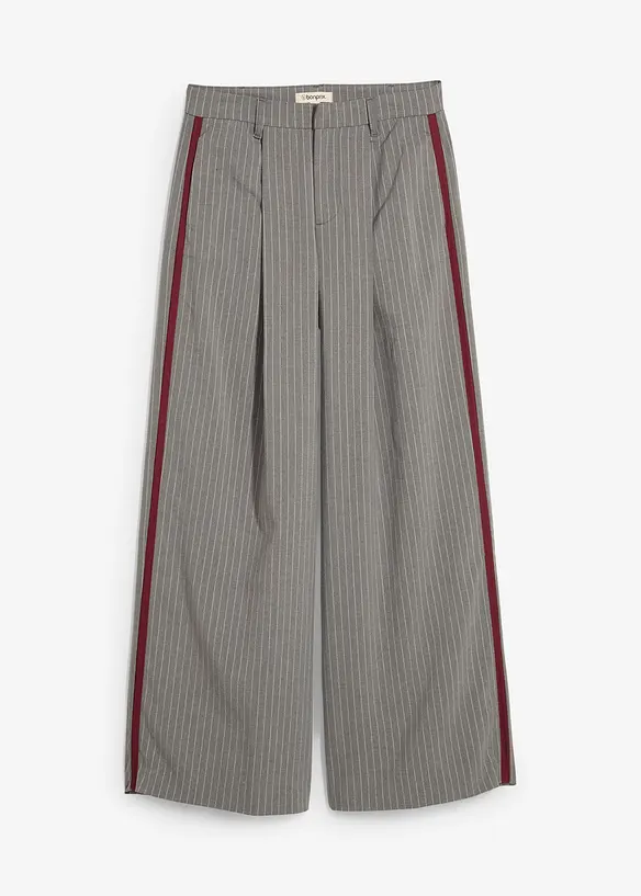 Bundfaltenhose mit Kontraststreifen aus Viskose-Mix in grau von vorne - bonprix